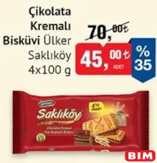 ÜLKER SAKLIKÖY ÇİKOLATA KREMALI BİSKÜVİ 4X100 G